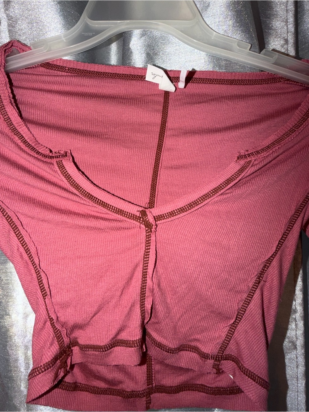 Urban Outfitters Ribbed Bandeau Top in Dusty Rose with Contrast Seams